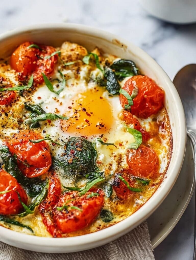 Baked Feta Eggs with Tomatoes and Spinach — Easy Comfort