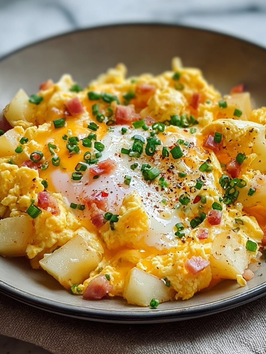 Cheesy Potato Egg Scramble