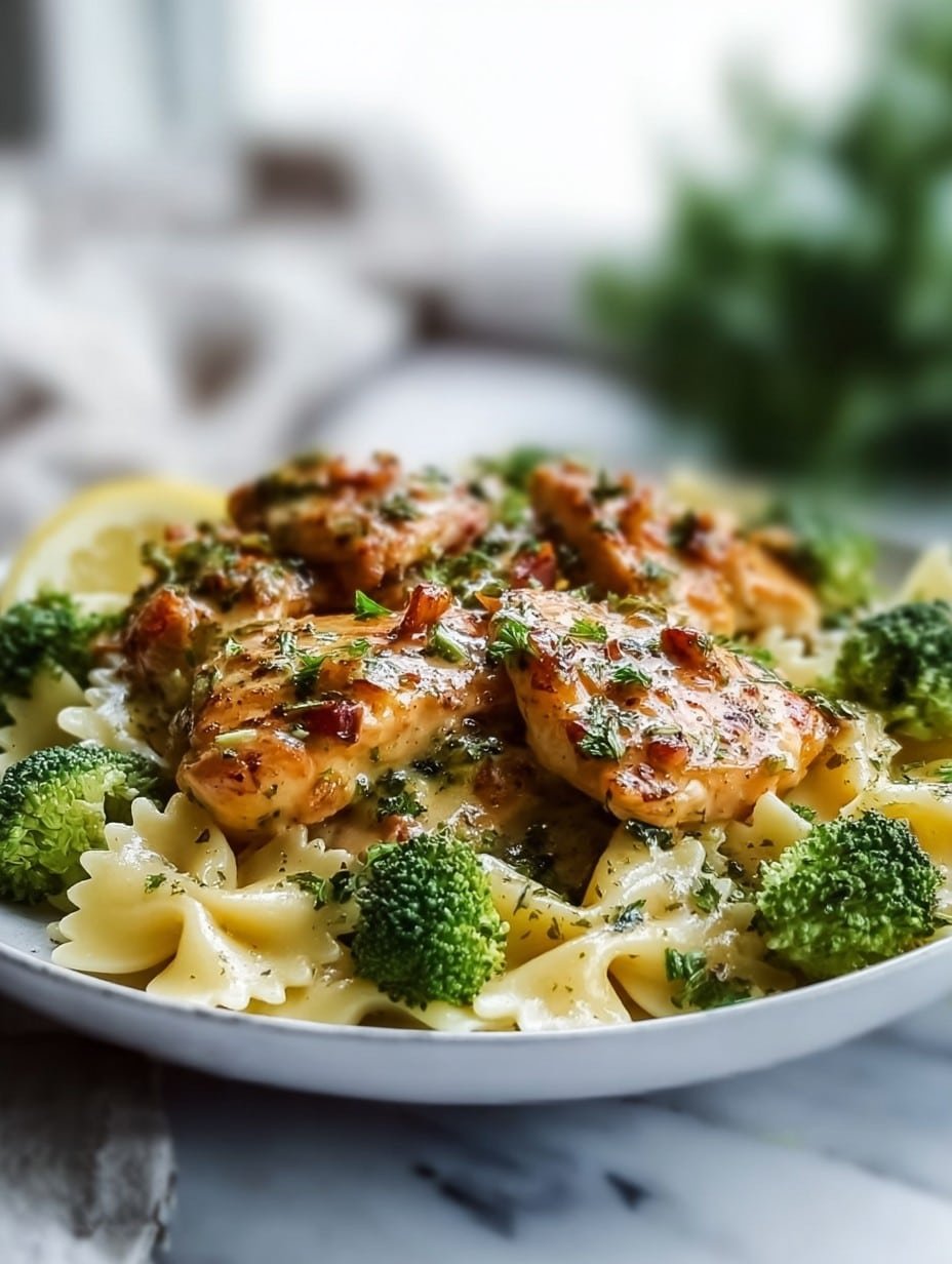 Cowboy Butter Lemon Bowtie Chicken with Broccoli
