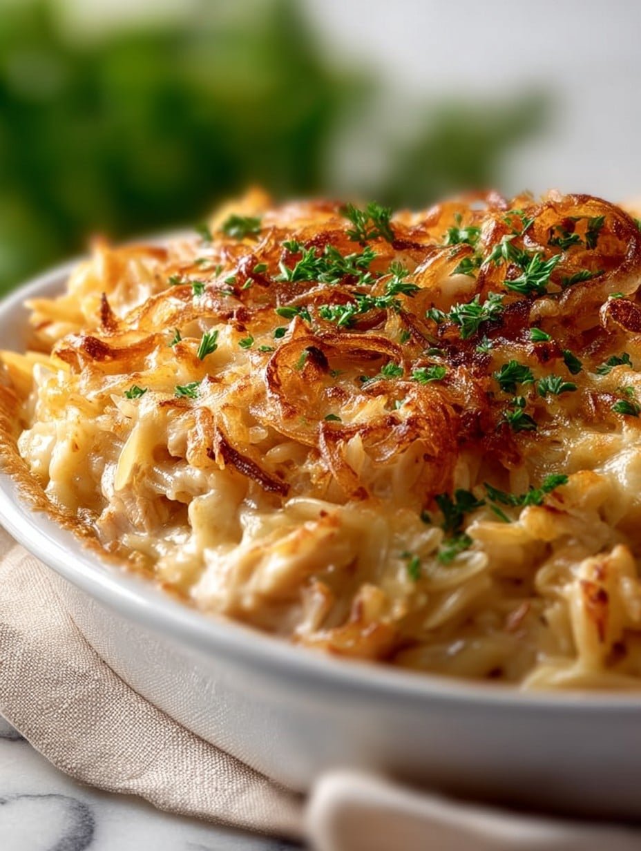 French Onion Chicken Orzo Casserole Recipe