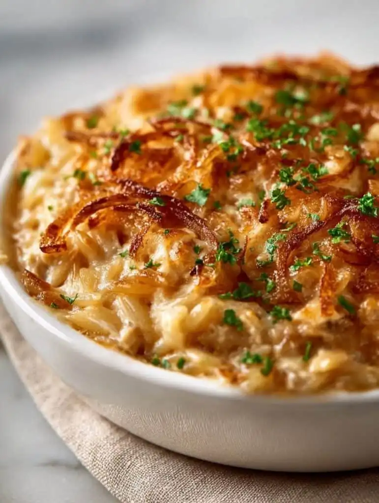 French Onion Chicken Orzo Casserole: Cozy Dinner Magic