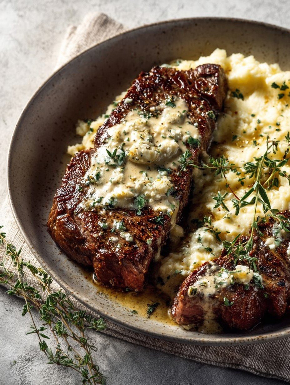 Garlic Butter Steak With Parmesan Cream Sauce