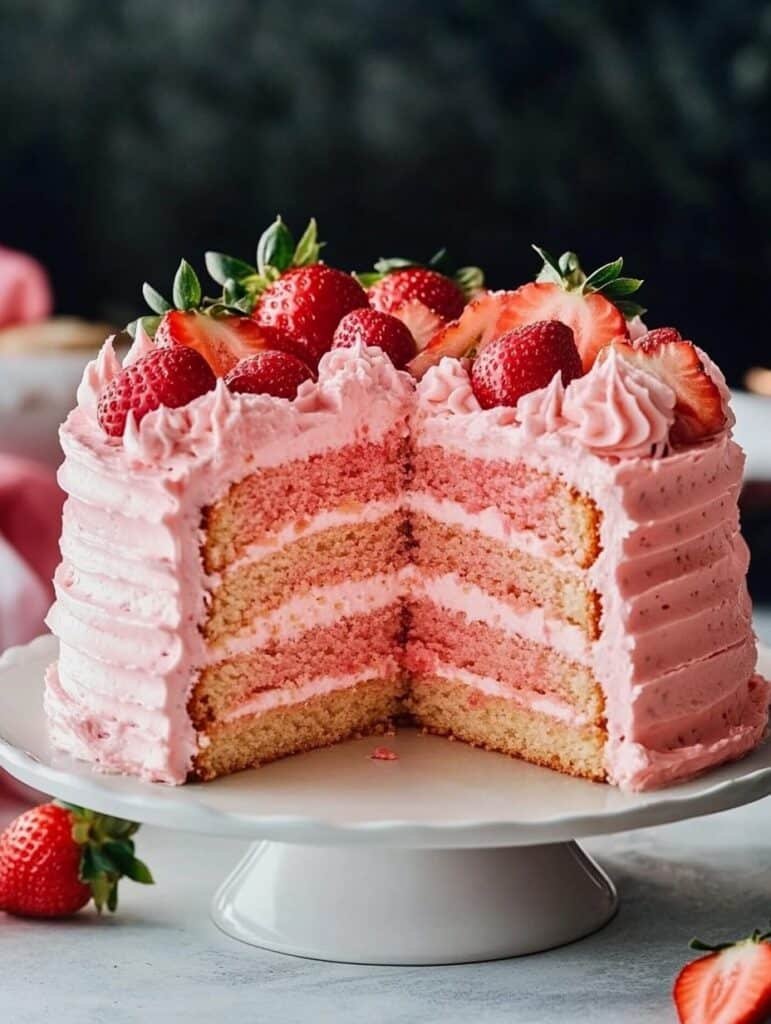 Homemade Strawberry Cake with a Secret Frosting Ingredient