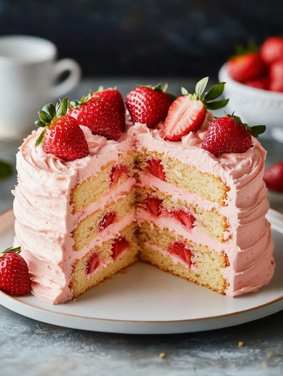 Homemade Strawberry Cake with a Secret Frosting Ingredient (For the Moistest Crumb Ever)