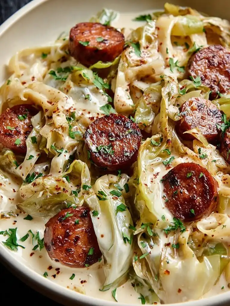 Keto TikTok Cajun Sausage Cabbage Alfredo