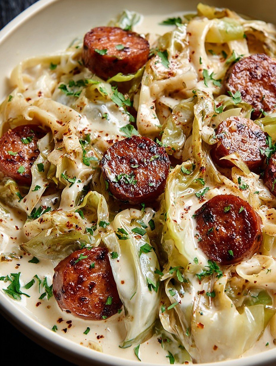 Keto TikTok Cajun Sausage Cabbage Alfredo 1 Keto TikTok Cajun Sausage Cabbage Alfredo