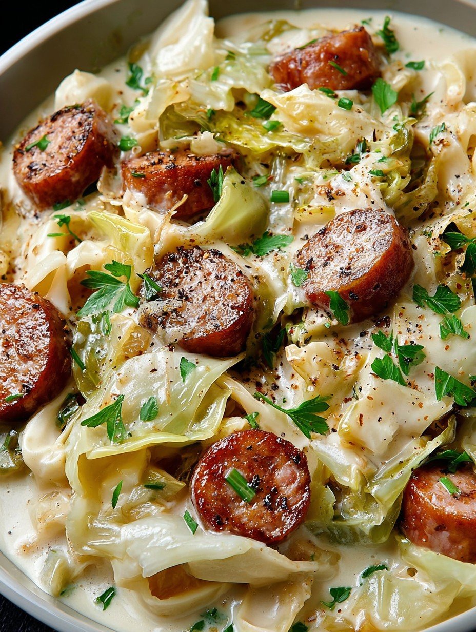 Keto TikTok Cajun Sausage Cabbage Alfredo