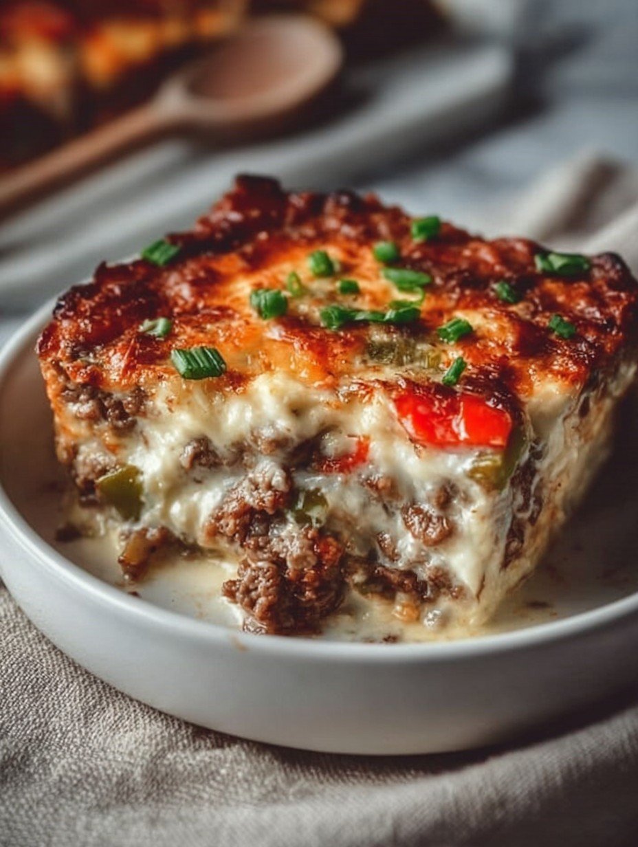 Low Carb Philly Cheesesteak Casserole