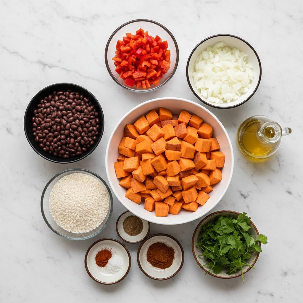 Southwest Sweet Potato, Black Bean and Rice Skillet