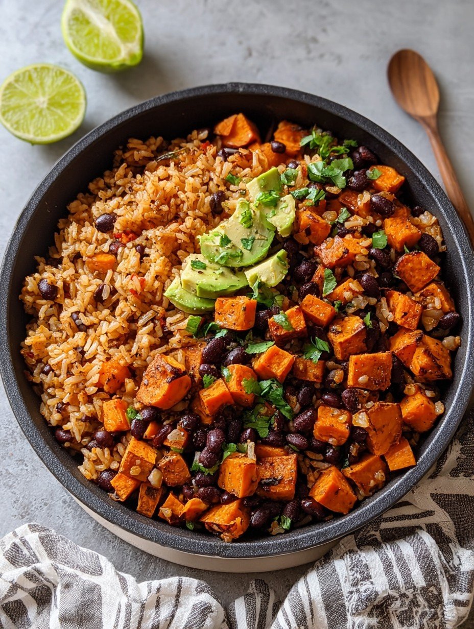Southwest Sweet Potato, Black Bean and Rice Skillet