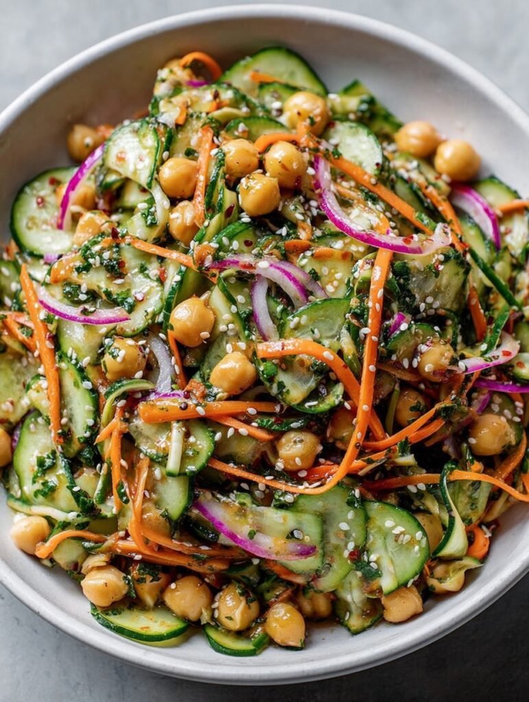 Asian Cucumber and Chickpea Slaw with Sesame Dressing
