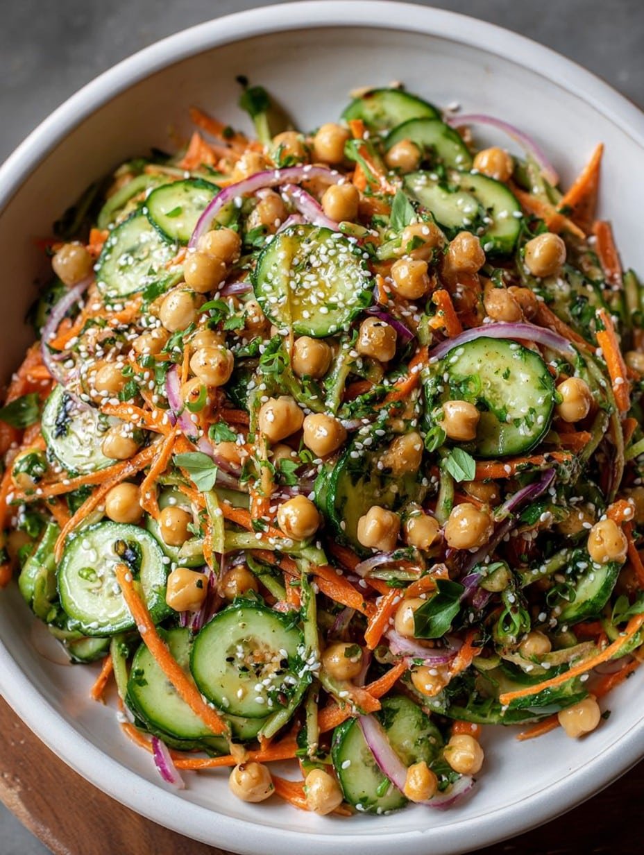 Asian Cucumber and Chickpea Slaw with Sesame Dressing
