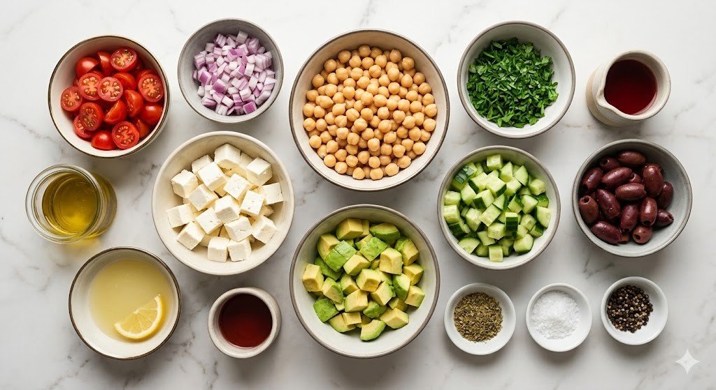 Chickpea Feta Avocado Salad