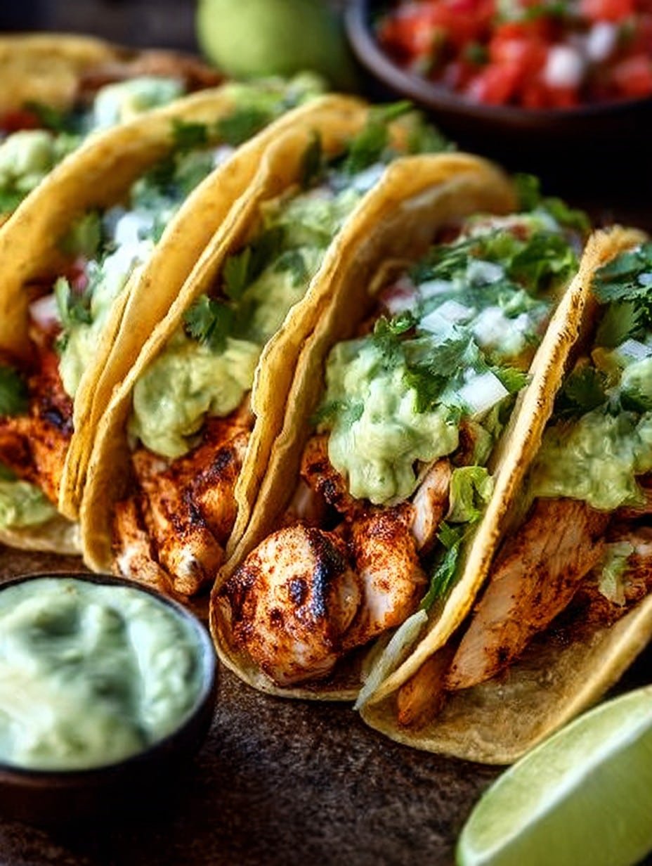 Chipotle Chicken Tacos with Avocado Cream