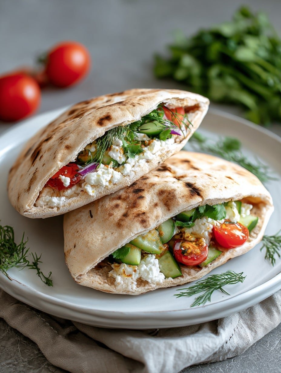 High Protein Cottage Cheese and Veggie Stuffed Pita Pockets