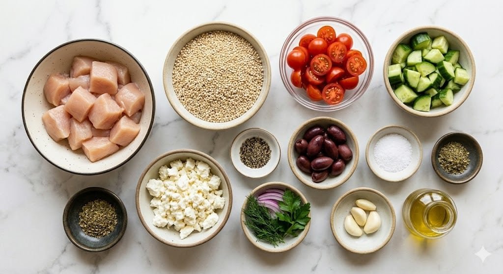 High Protein Greek Chicken Quinoa Bowl