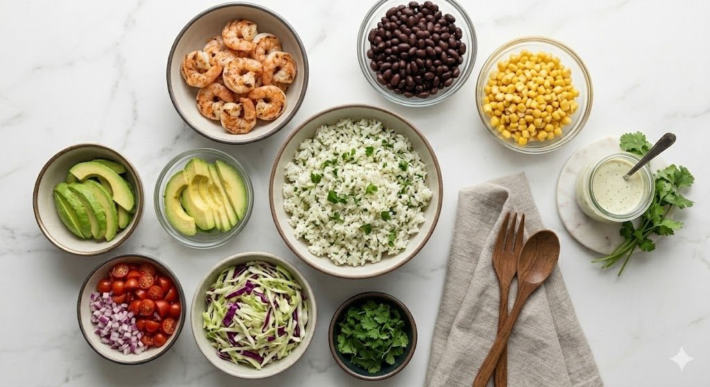 High Protein Shrimp Taco Rice Bowl Meal Prep