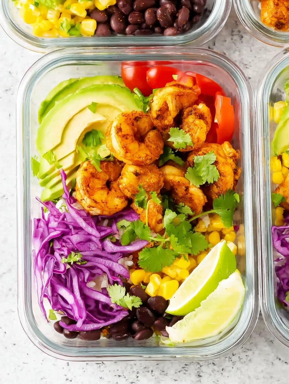 High Protein Shrimp Taco Rice Bowl Meal Prep