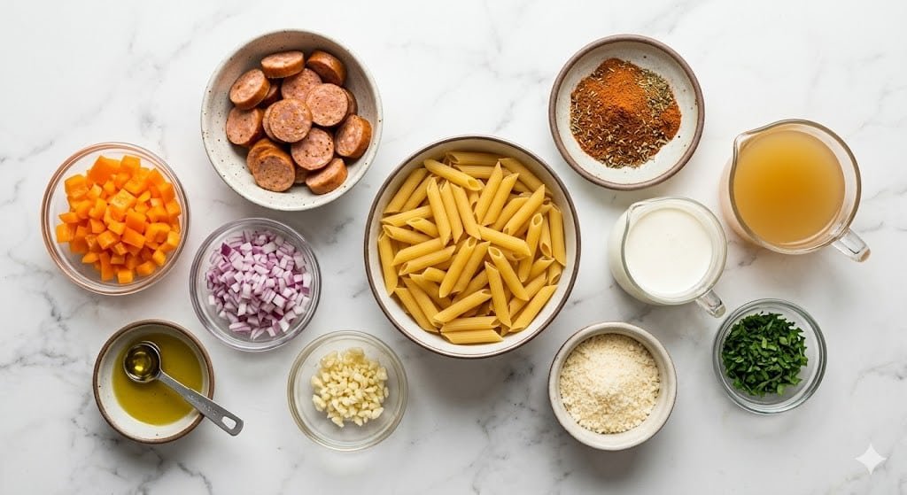One Pot Creamy Cajun Sausage Pasta