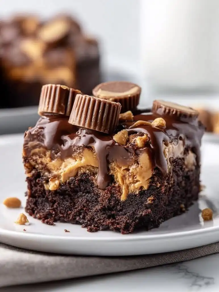 Reese’s Chocolate Peanut Butter Cup Earthquake Cake