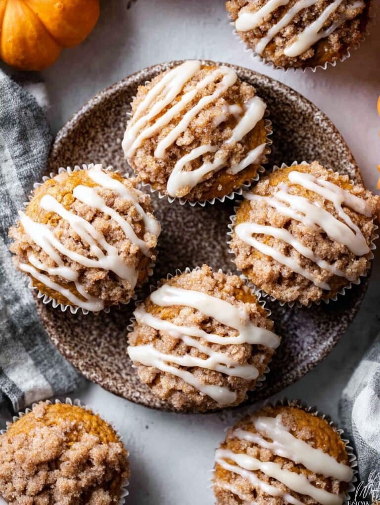Sourdough Pumpkin Muffins with Cinnamon Streusel and Maple Glaze