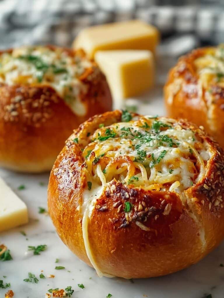 Spaghetti Garlic Bread Bowls