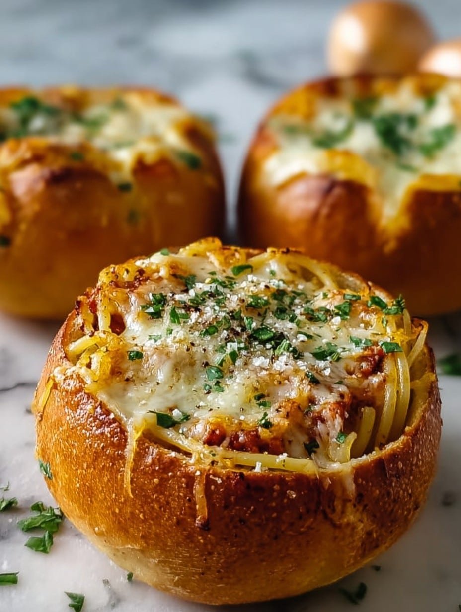 Spaghetti Garlic Bread Bowls