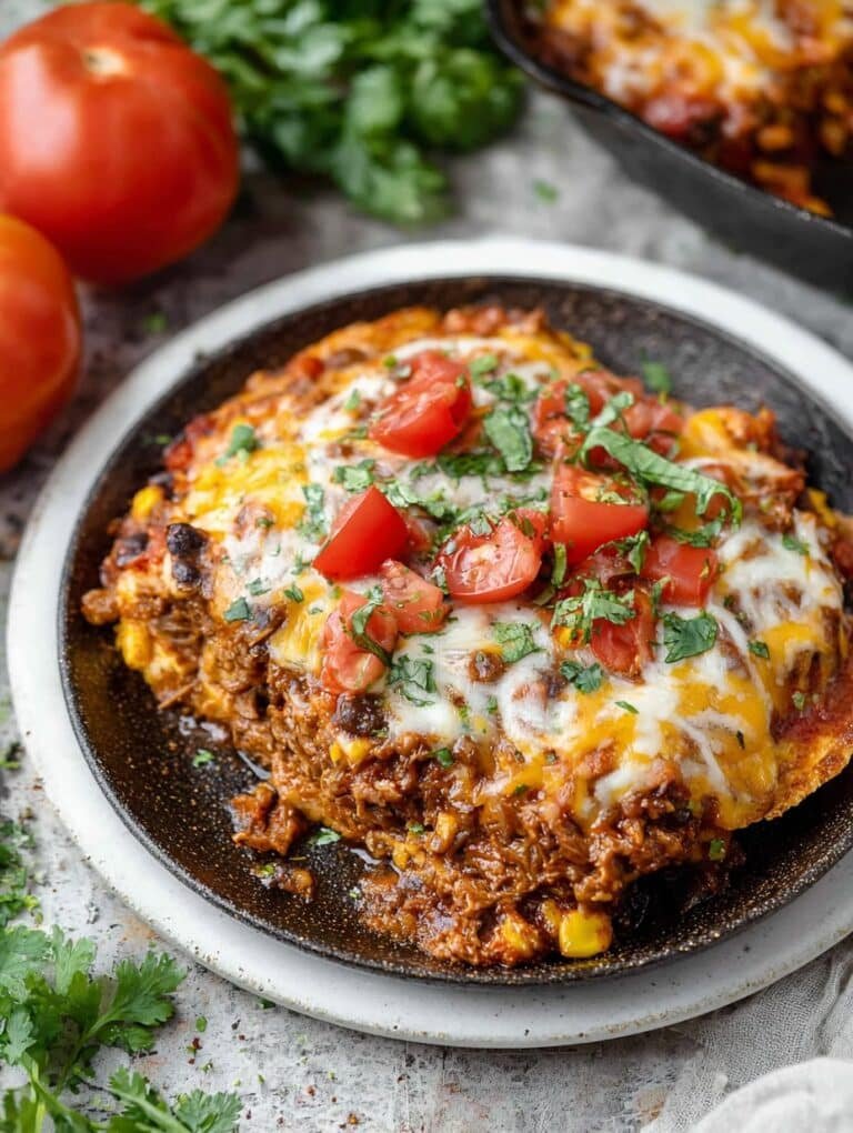 Beef Enchilada Casserole with Corn Tortillas