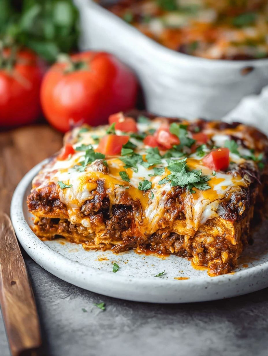 Beef Enchilada Casserole with Corn Tortillas