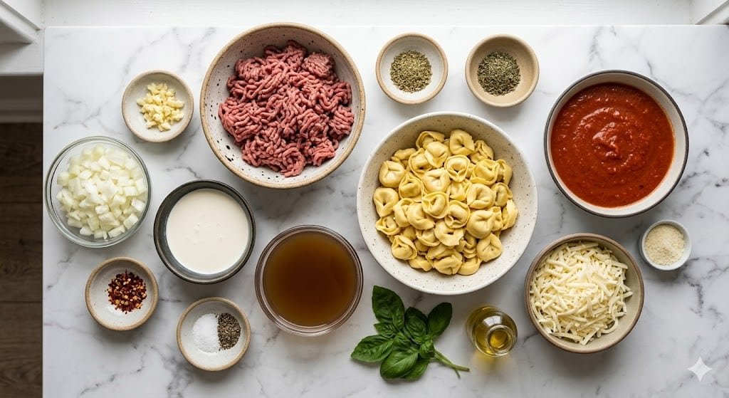 Crockpot Creamy Ground Beef Tortellini