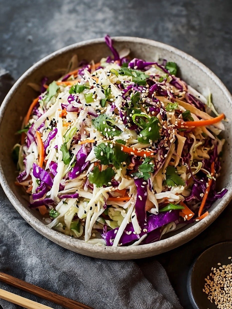 Crunchy Asian Cabbage Slaw with Addictive Sesame Dressing