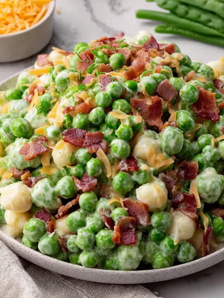 Easy Green Pea Salad with Bacon and Cheese