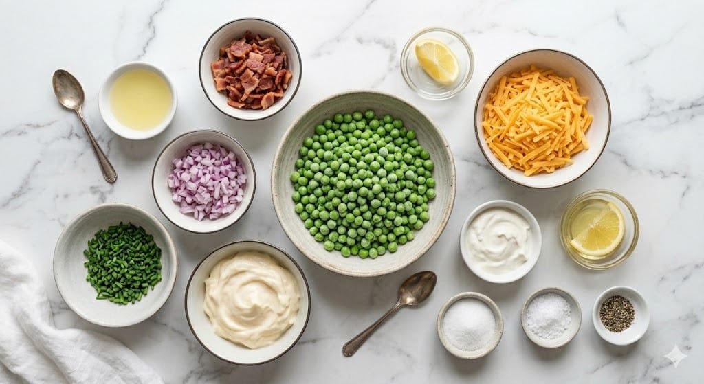 Easy Green Pea Salad with Bacon and Cheese