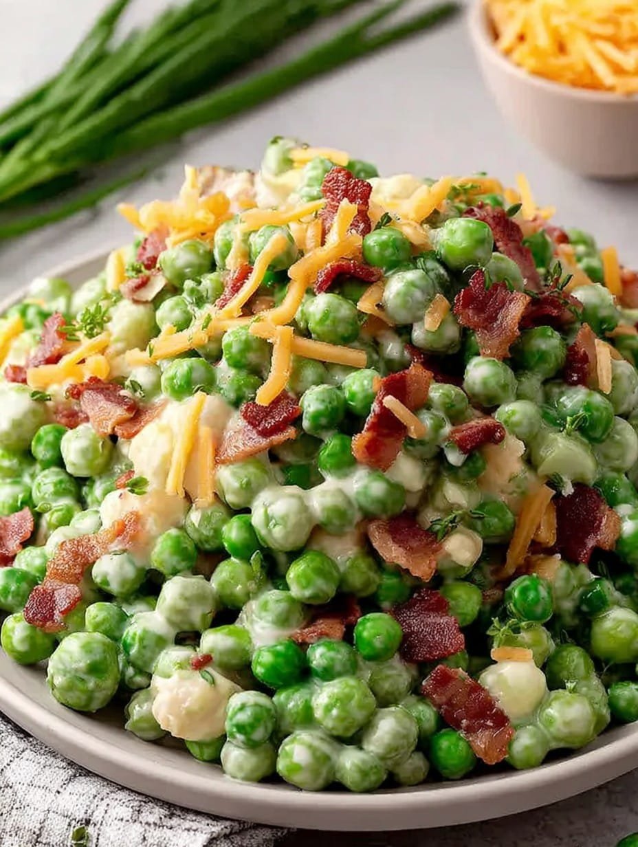 Easy Green Pea Salad with Bacon and Cheese