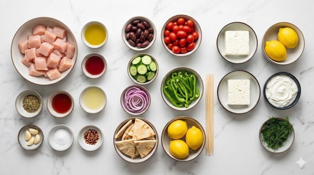 Greek Chicken Souvlaki Grazing Board with Feta Dip – A Mediterranean Feast to Share