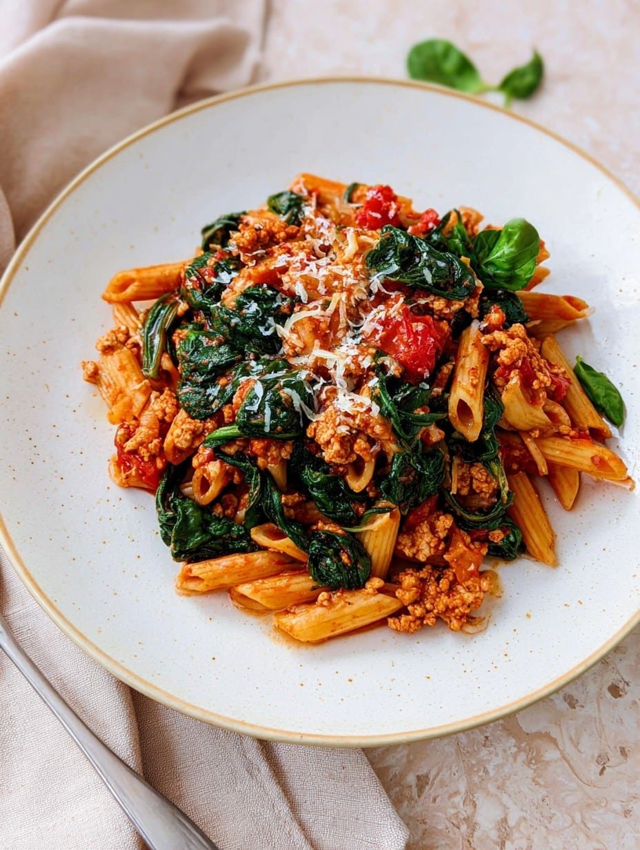 Ground Turkey Tomato & Spinach Pasta