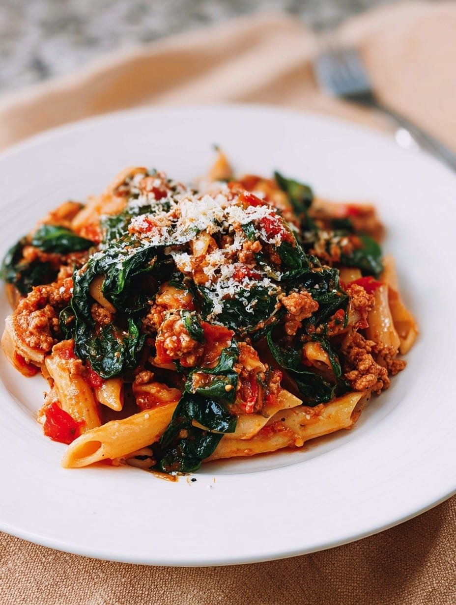 Ground Turkey Tomato & Spinach Pasta