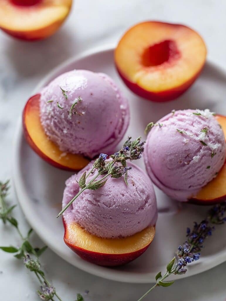 Lavender Frozen Yogurt Peach Halves