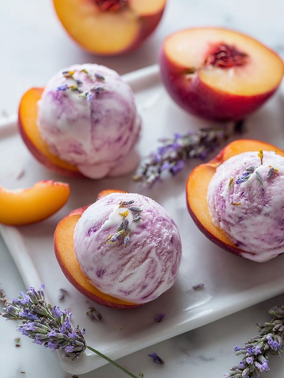 Lavender Frozen Yogurt Peach Halves