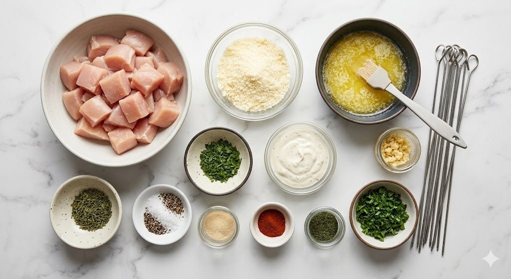 Ranch Garlic Parmesan Chicken Skewers