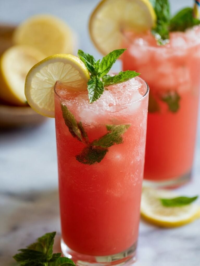 Watermelon Lemonade with Basil and Mint