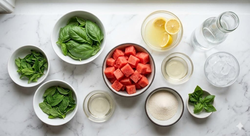 Watermelon Lemonade with Basil and Mint