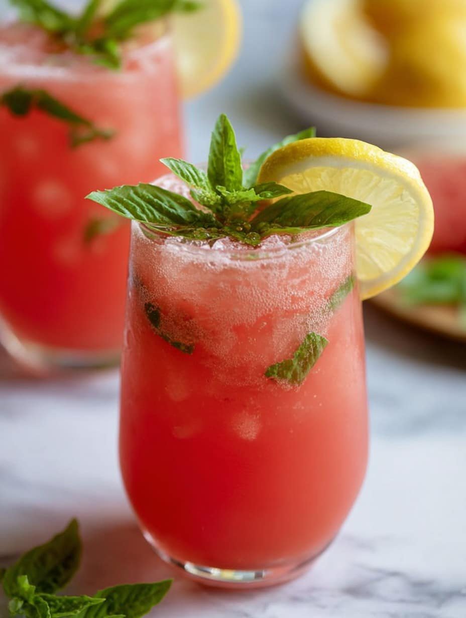 Watermelon Lemonade with Basil and Mint